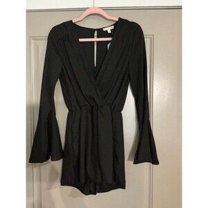 Gianni Bini Black Sheer Romper Bell Long Sleeve Pockets Sz S